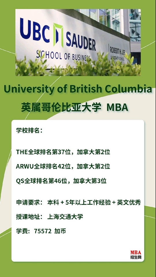 上海交通大學-UBC英屬于哥倫比亞大學 MBA