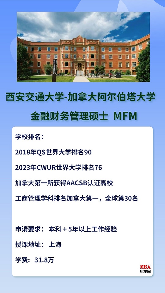 西安交通大學-加拿大阿爾伯塔大學MFM金融財務(wù)碩士